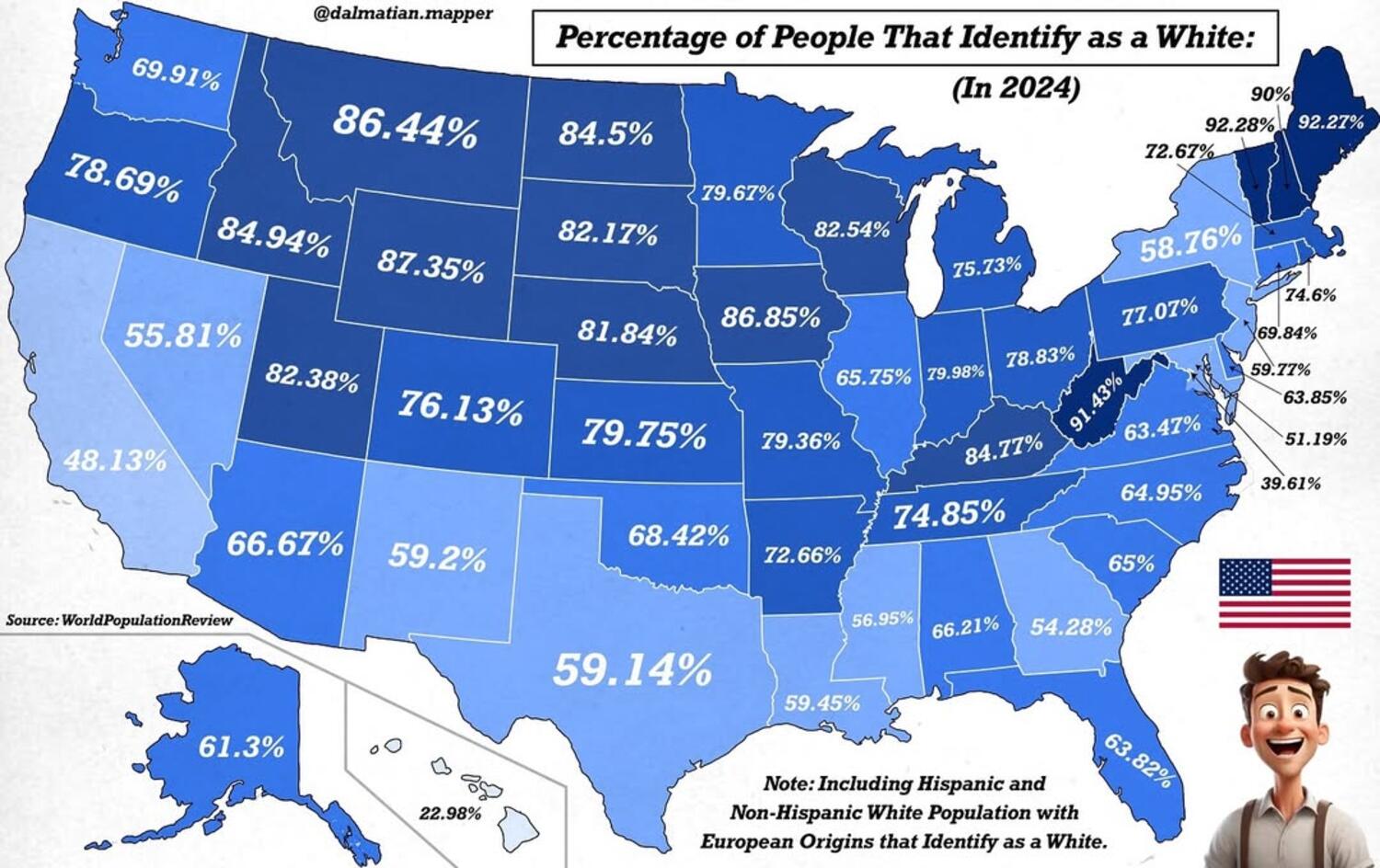 Percentage of People That Identify as a White in the US, 2024