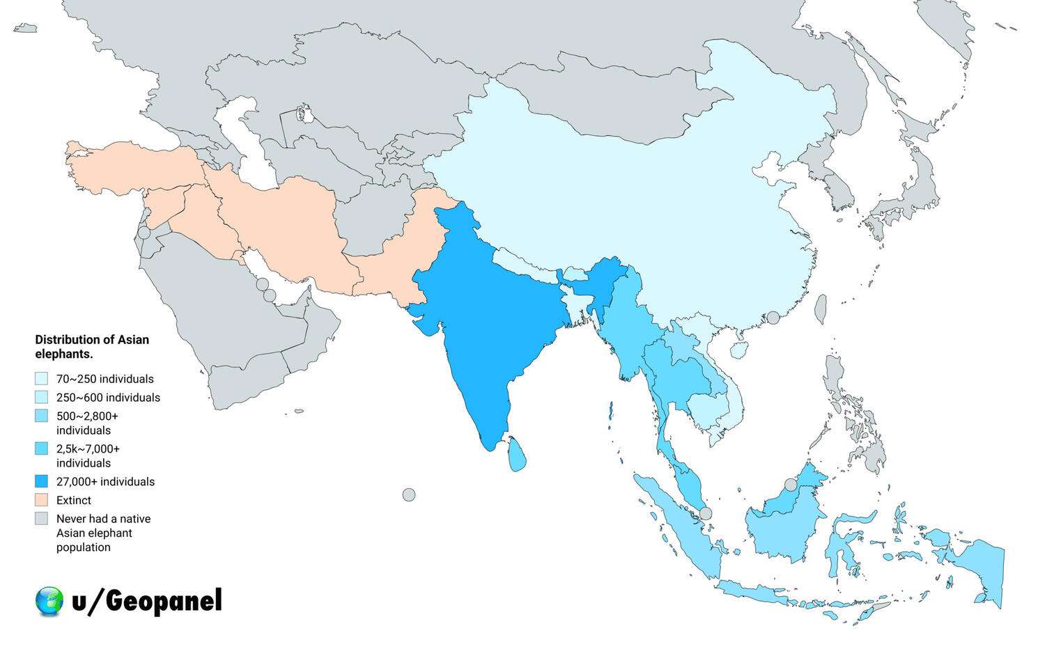 Distribution of Asian elephants