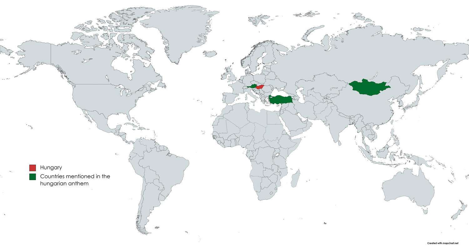 Countries mentioned in the Hungarian anthem