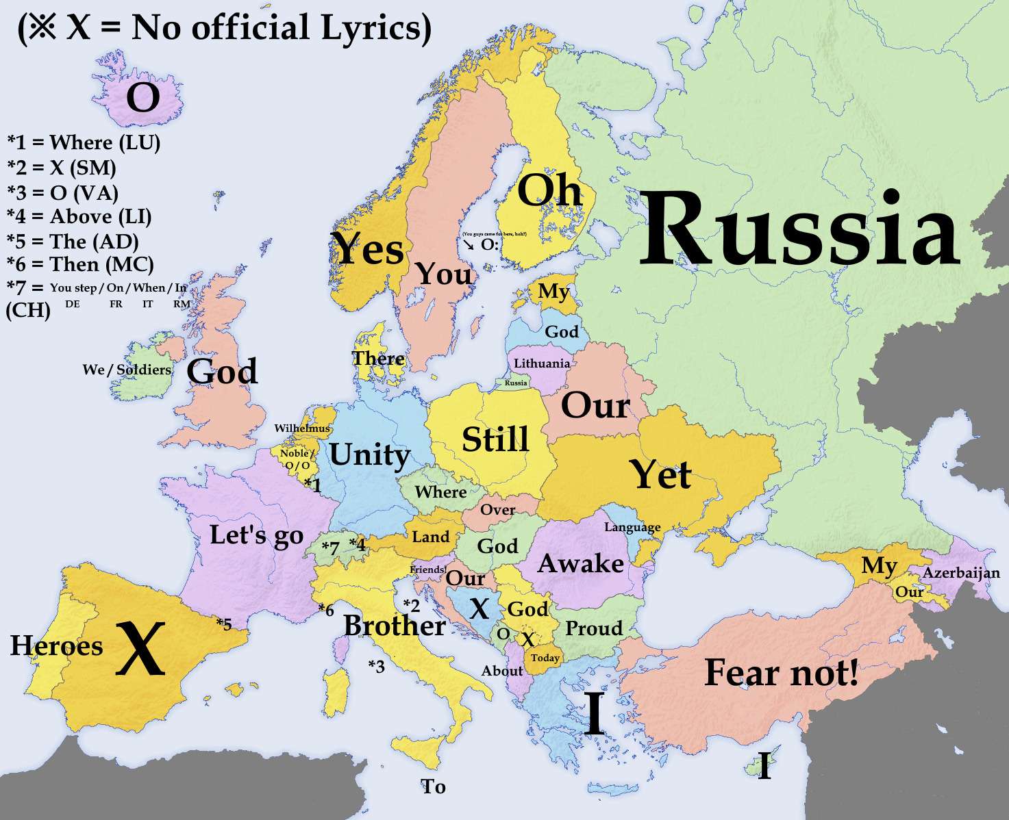 First word of National Anthem of European Countries Translated to English