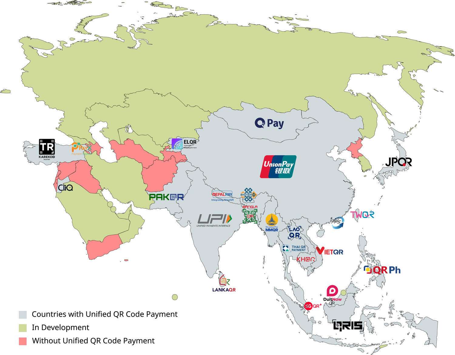 Countries or territories with the unified QR code payment system in Asia