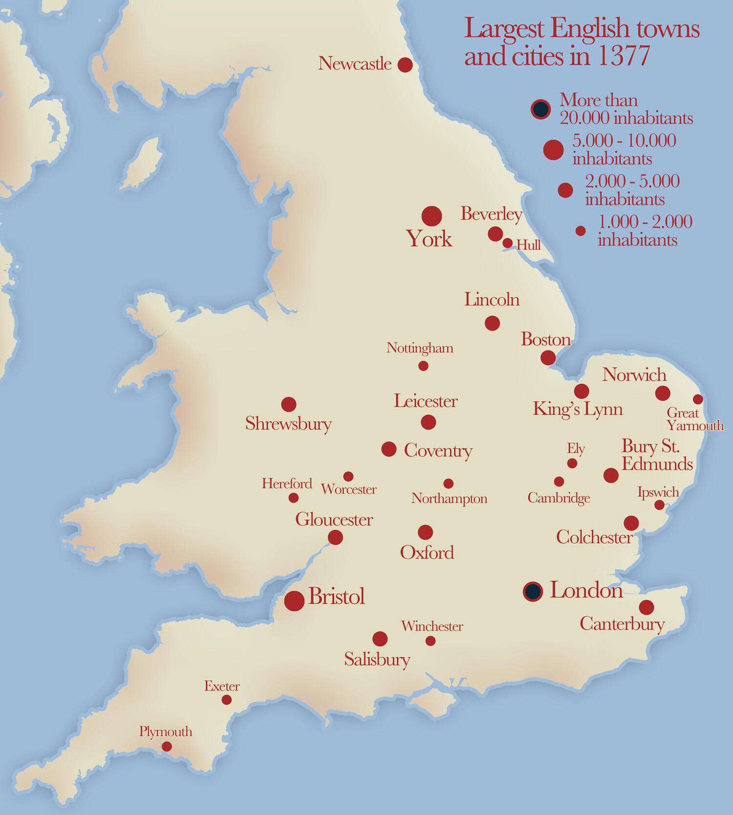 Largest English towns and cities in 1377