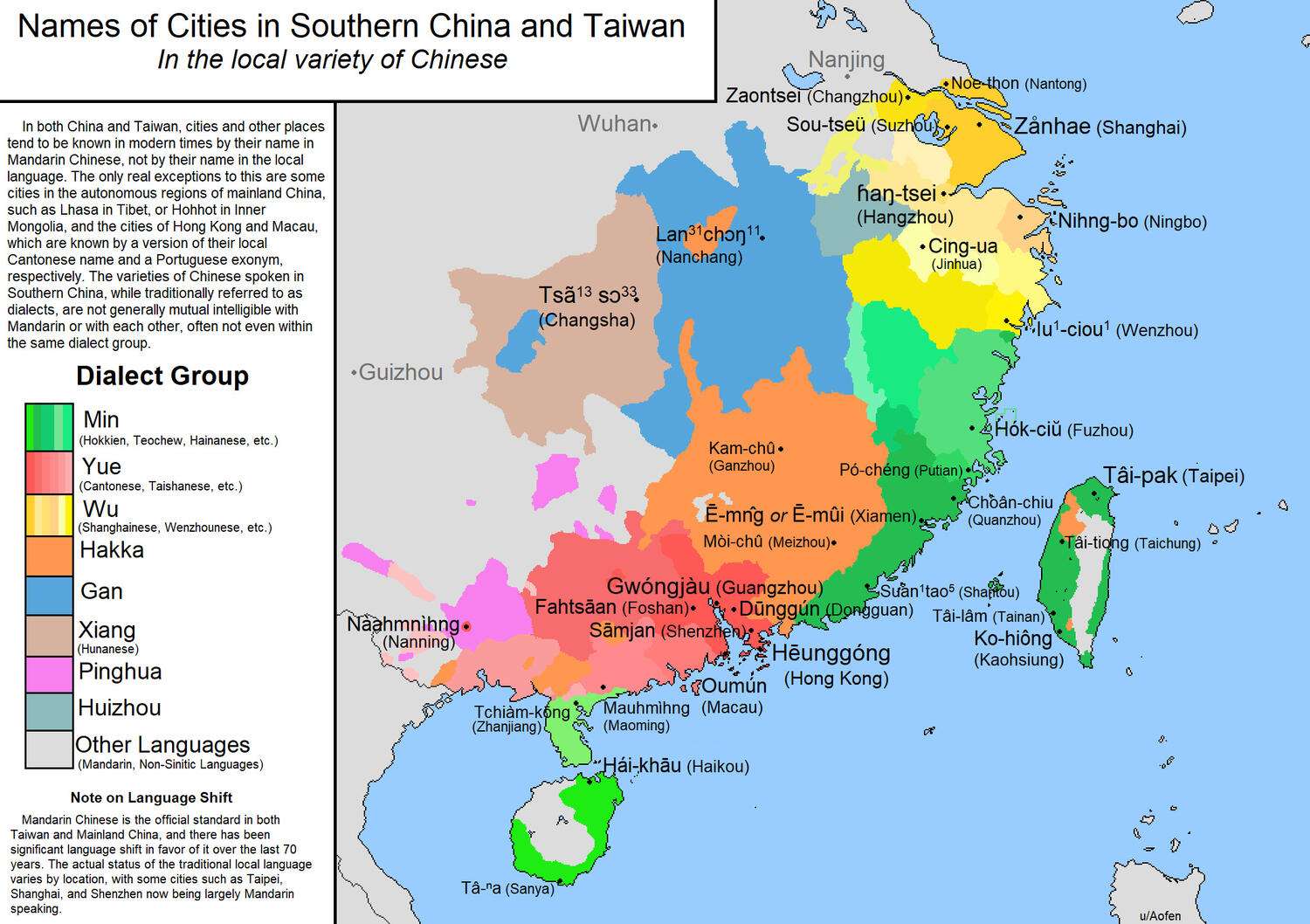 Names of cities in Southern China and Taiwan in their local variety of Chinese
