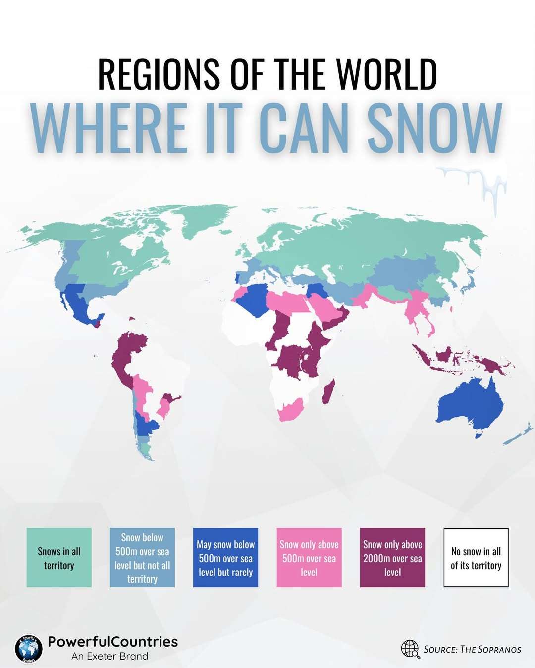 Regions of the world where it can snow