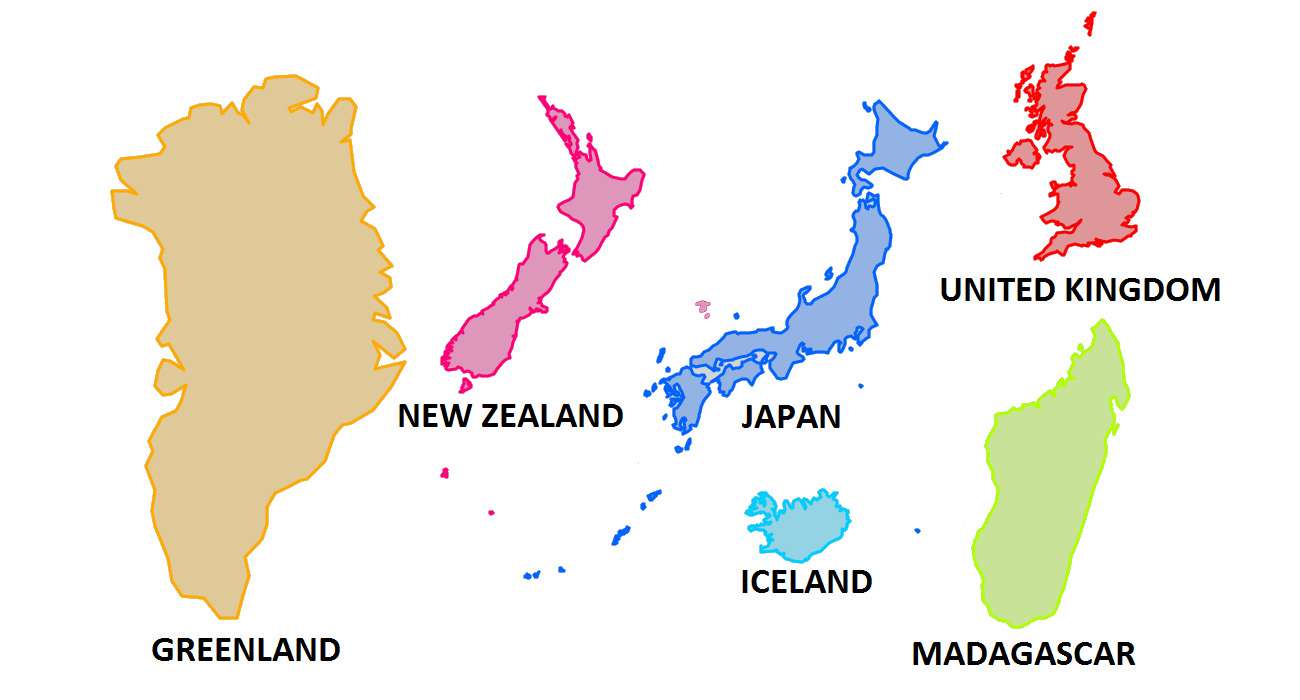 A size comparison of various island nations