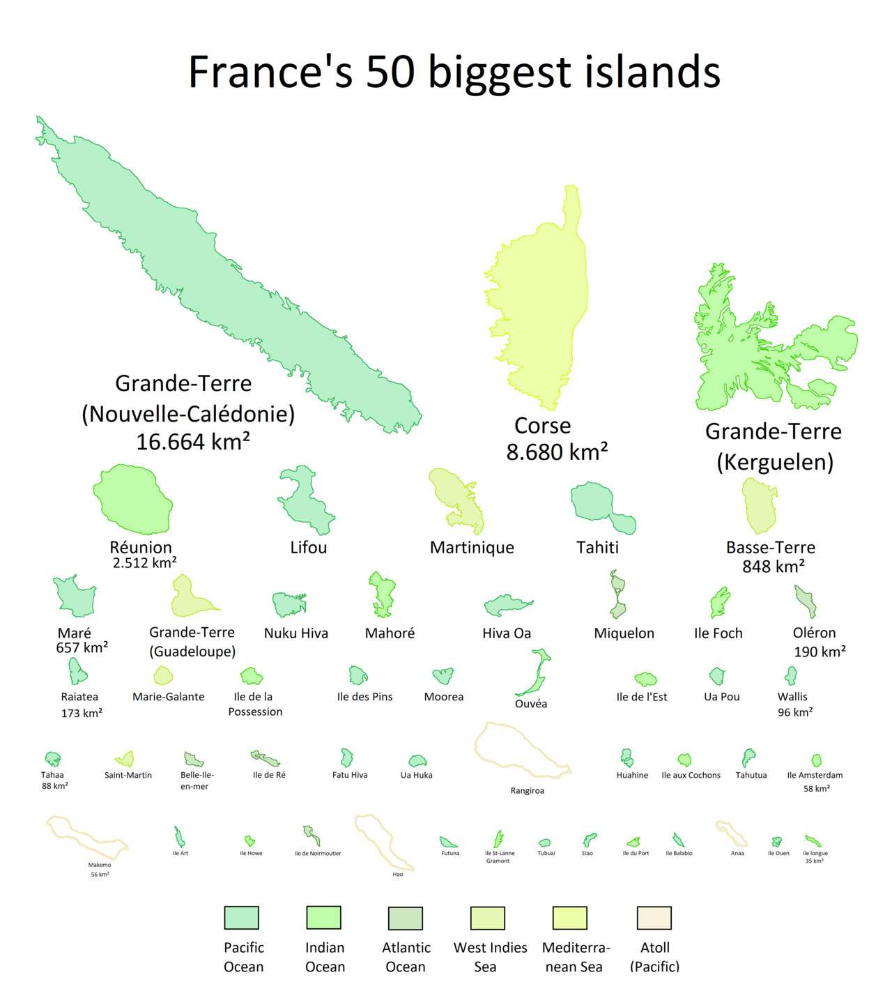 France’s 50 biggest islands