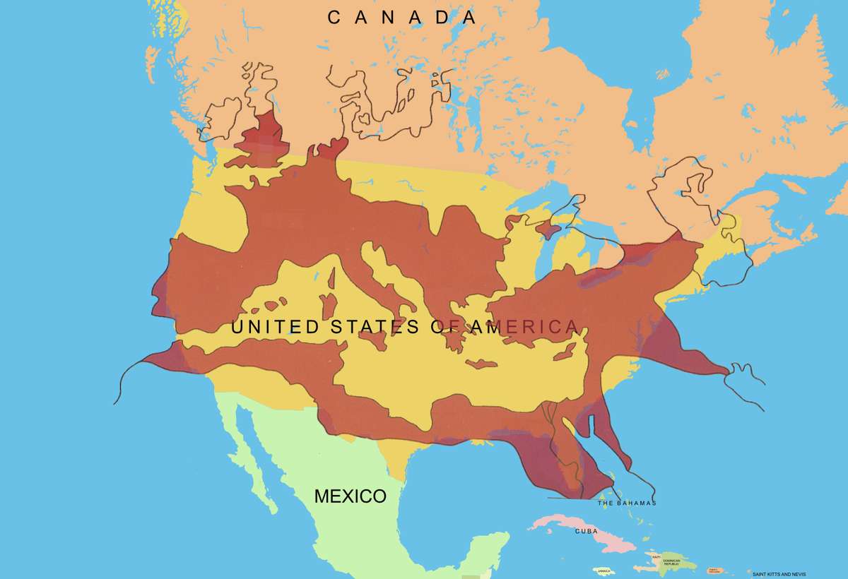 The size of the Roman Empire at its height compared to the United States