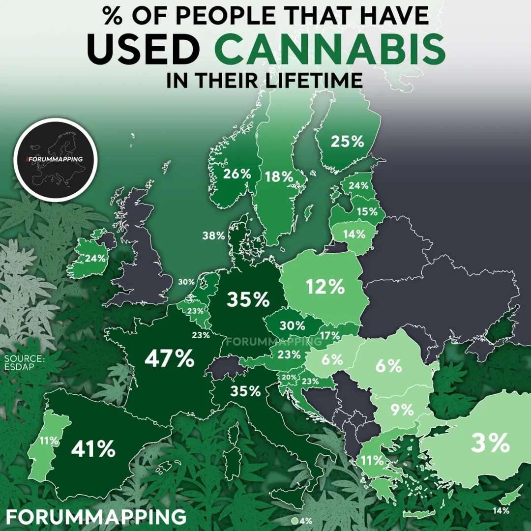 Percentage of people that have used cannabis in their lifetime
