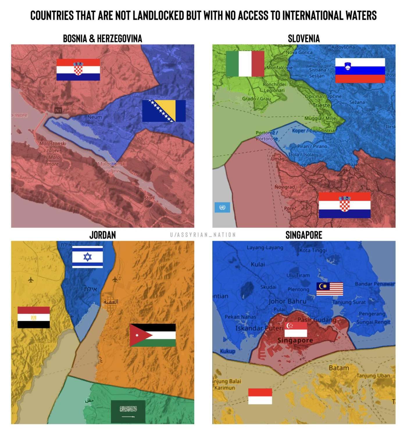 Countries that are not land landlocked but lack access to international waters
