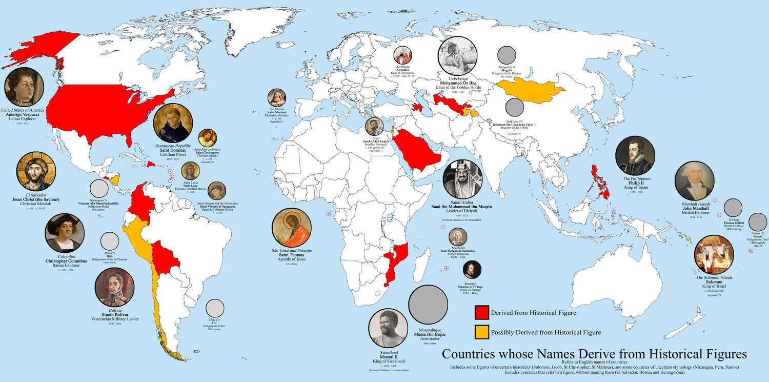 Countries whose name derives from a historical figure