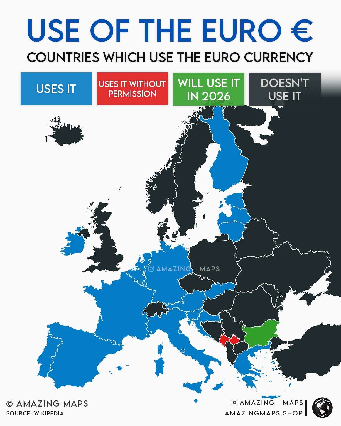 Countries which use the Euro and will use it