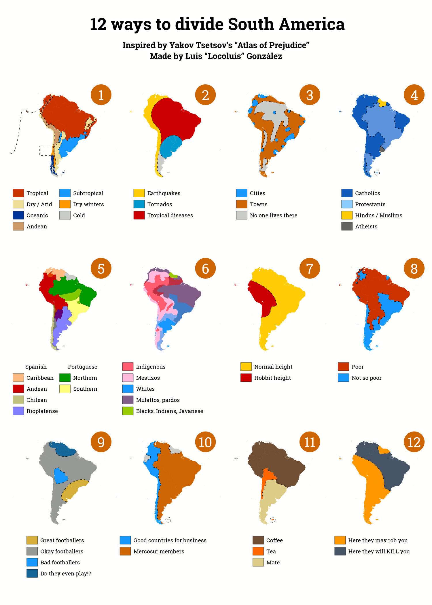 12 ways to divide South America