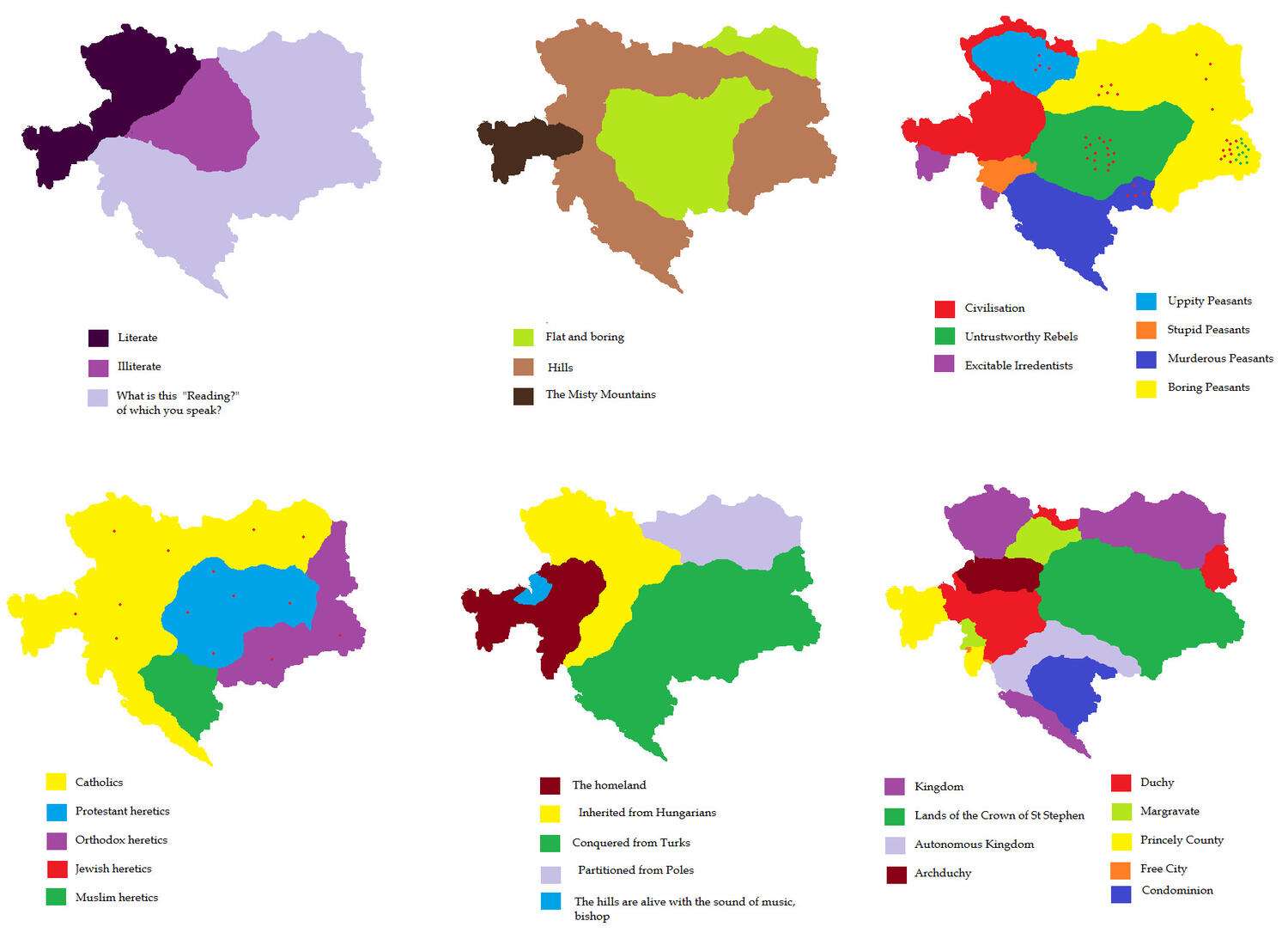 6 ways to divide the Austro-Hungarian Empire in 1900 according to Imperial propaganda