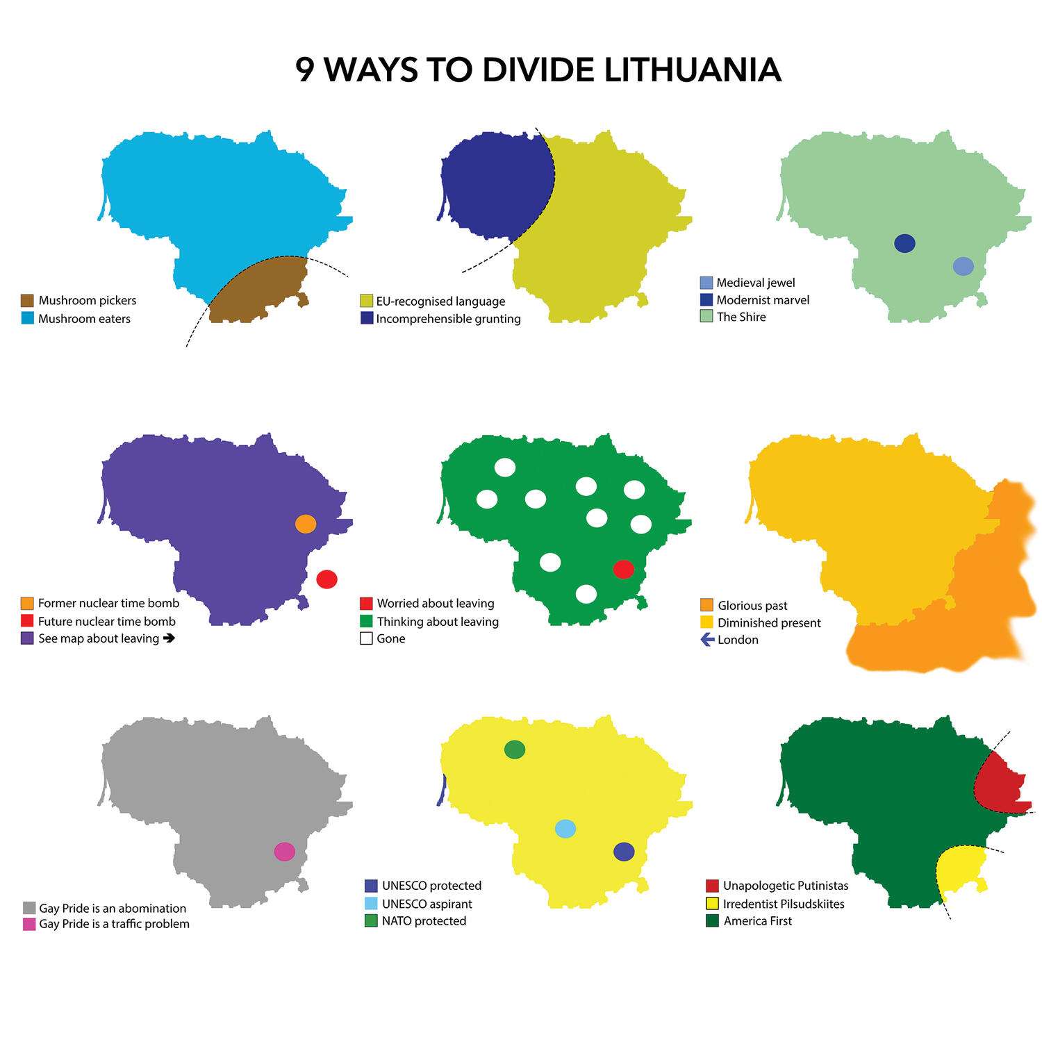 9 ways to divide Lithuania