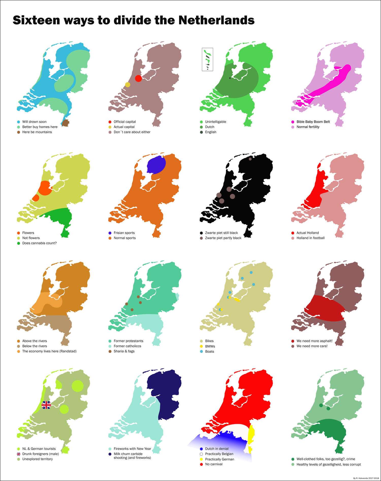 Sixteen ways to divide the Netherlands