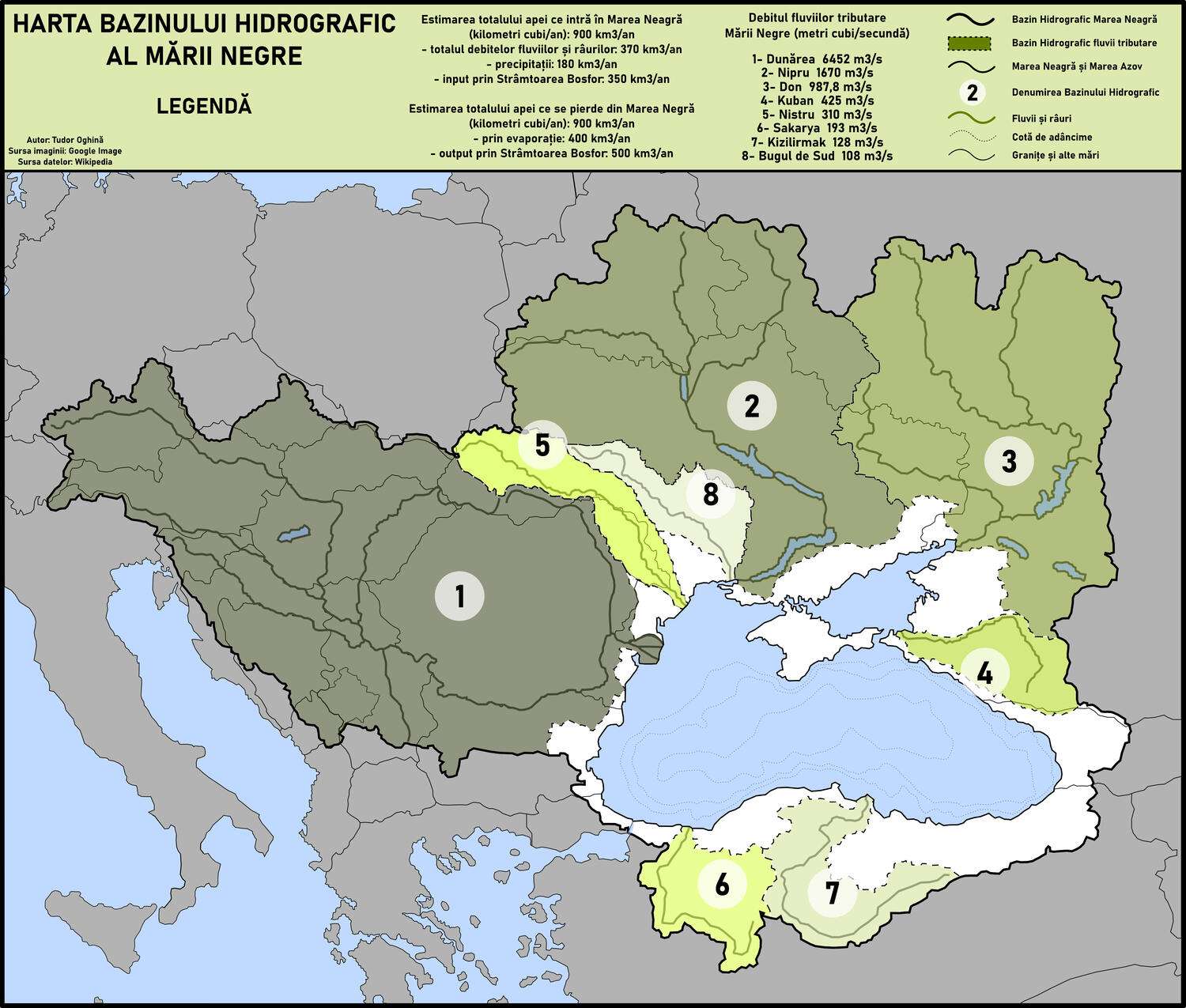 Map of Hydrographic Basin of the Black Sea (legend in Romanian language)
