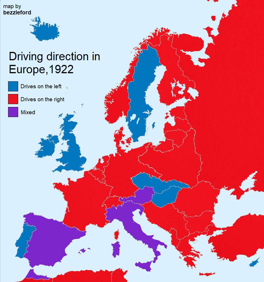 Driving direction in Europe, 1922