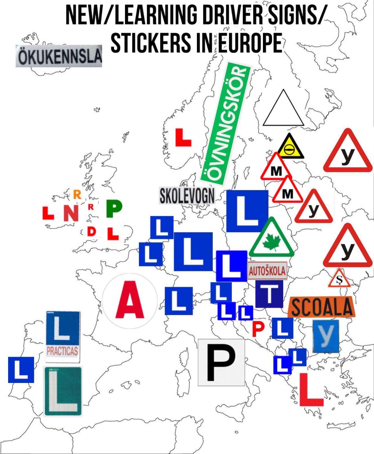 New/Learning driver signs/stickers in Europe