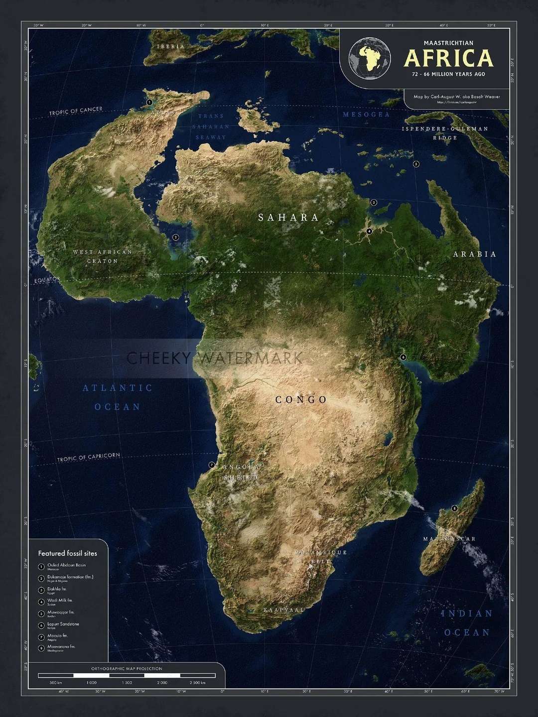 Africa at the end of the Cretaceous period, 72-66 million years ago