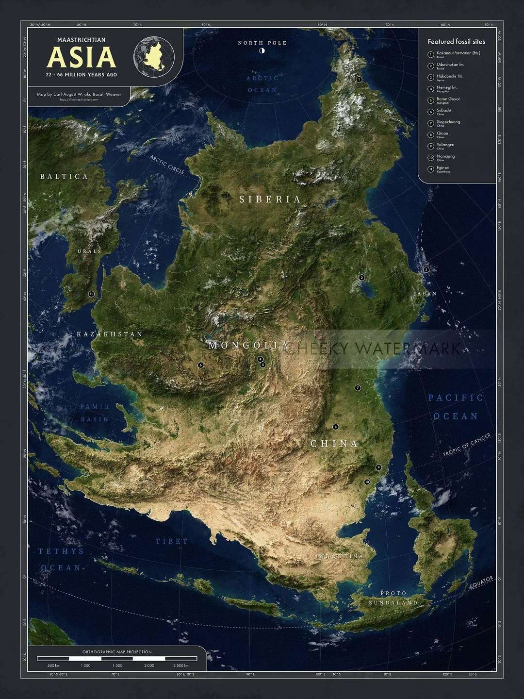 Asia at the end of the Cretaceous period, 72-66 million years ago