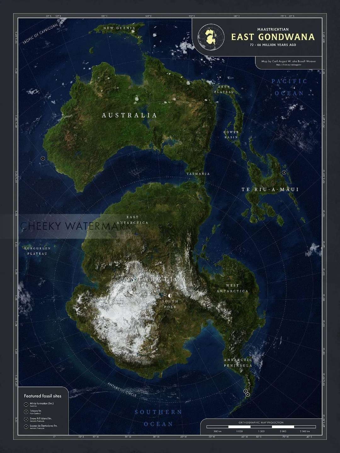 East Gondwana at the end of the Cretaceous period, 72-66 million years ago