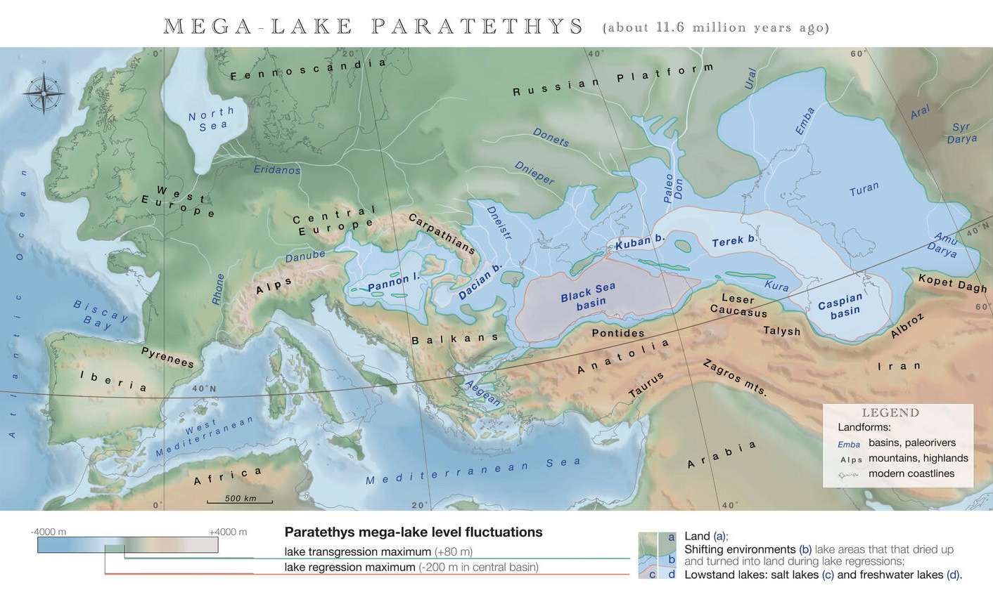 Lake Paratethys and Europe 11.6 million years ago
