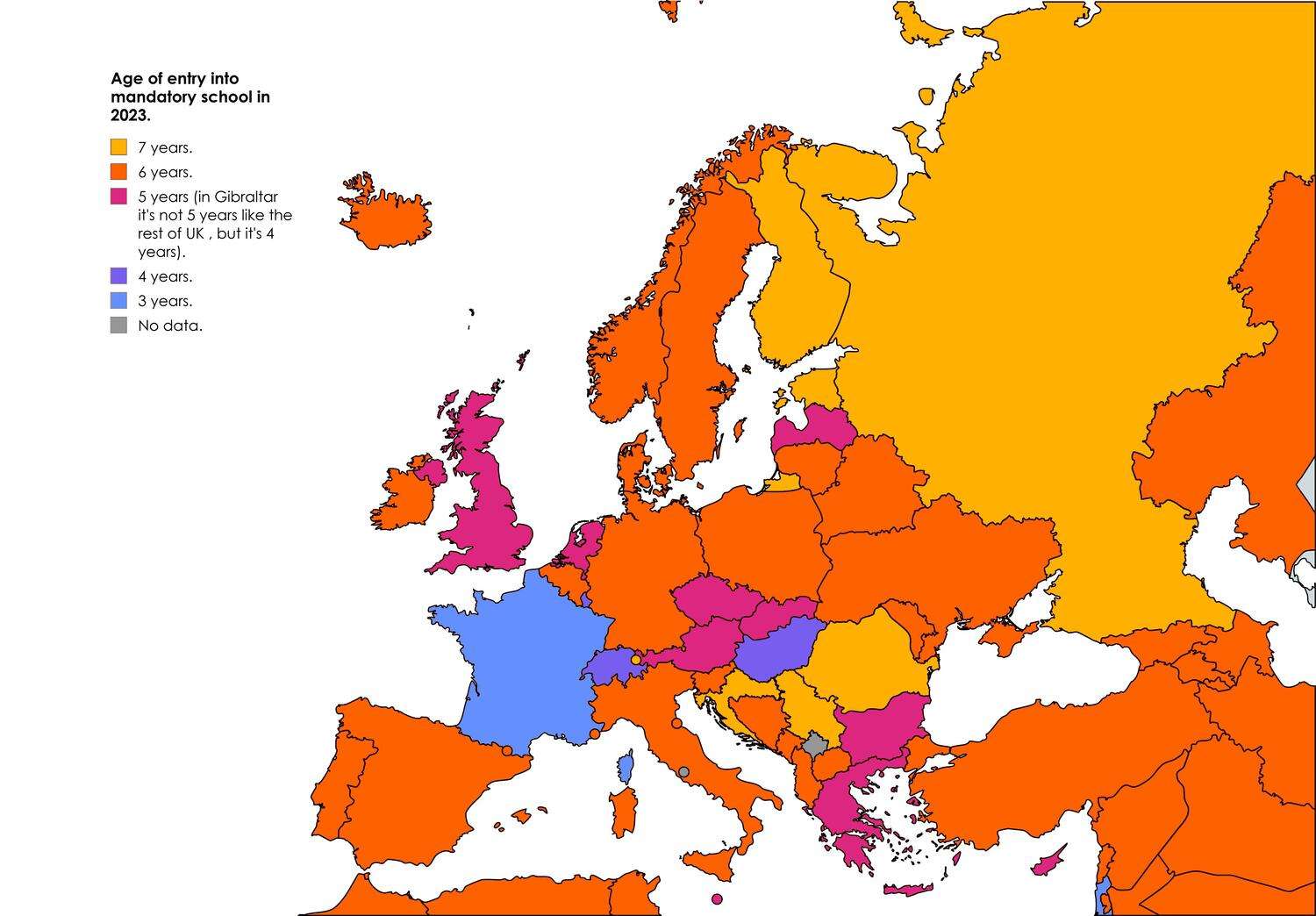Age of entry into mandatory school in 2023