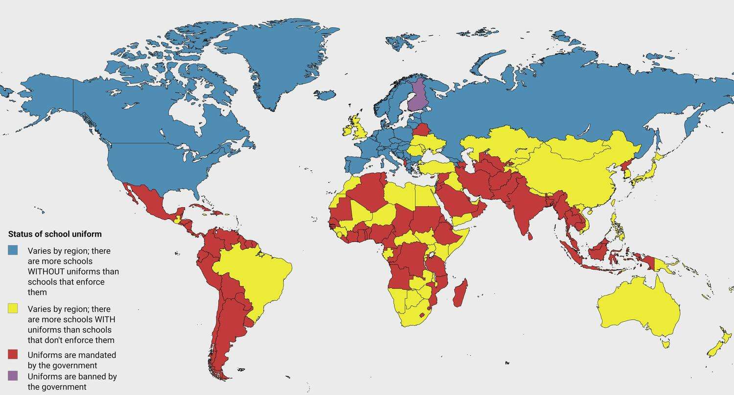 Developing countries are significantly more likely to have school uniforms than developed countries