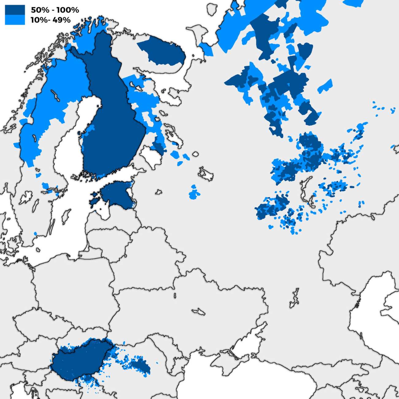 Distribution map of (Self-Identified) Uralic People in Europe