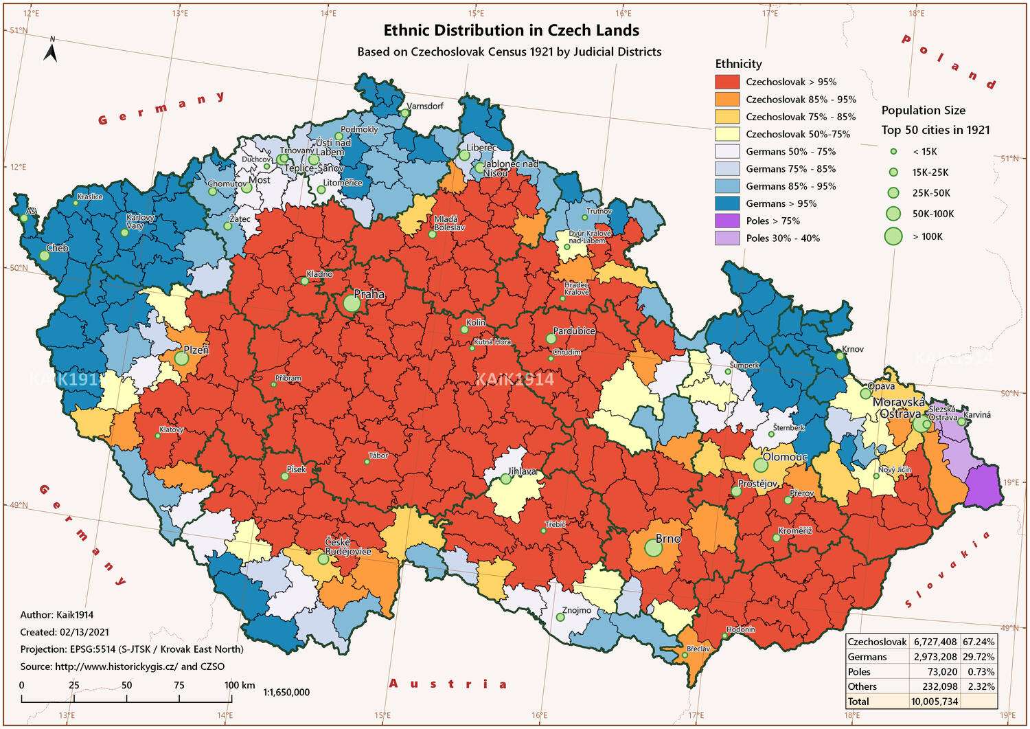 Ethnic distribution in Czech Lands, 1921