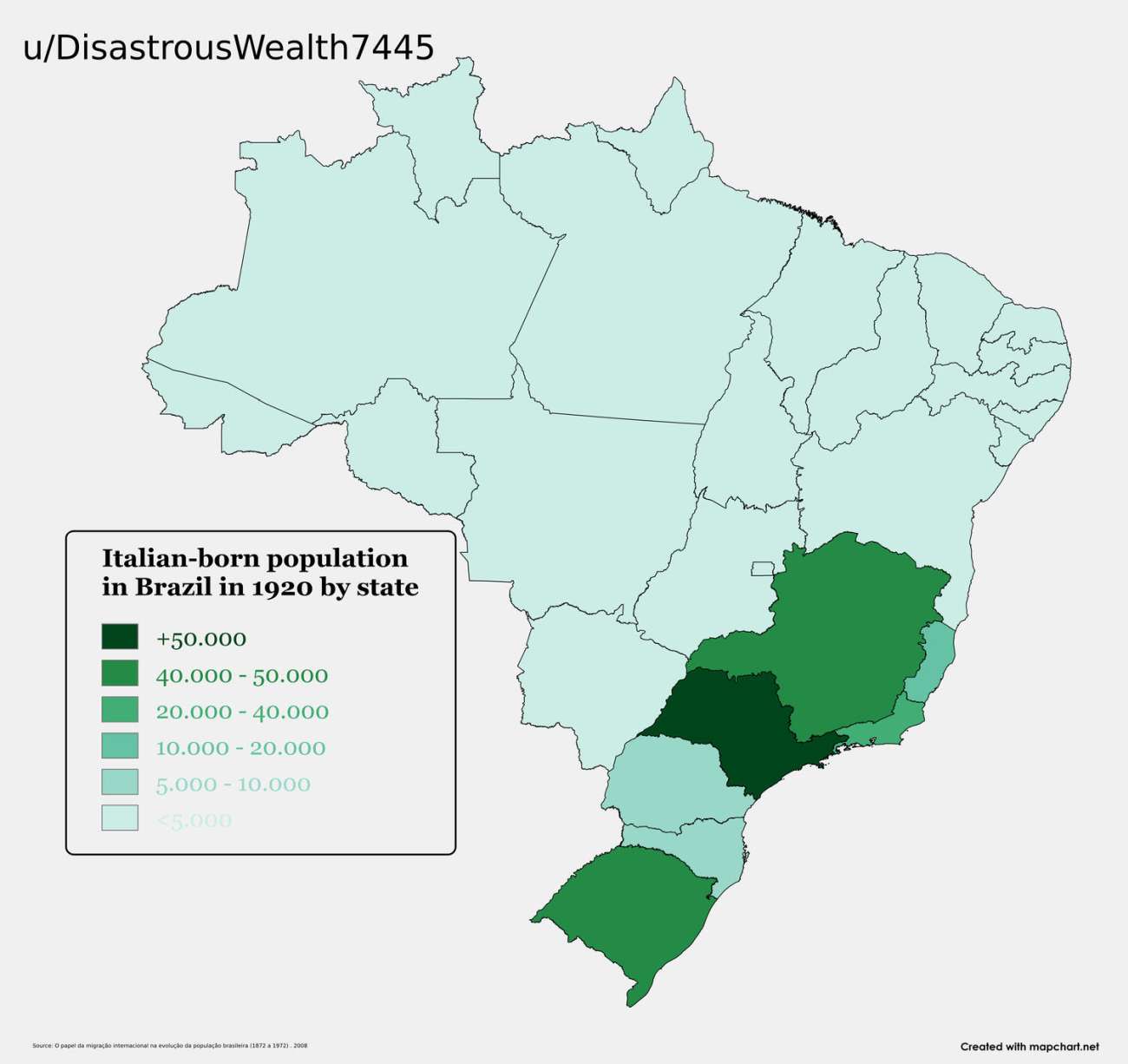Italian-born population in Brazil in 1920 by state