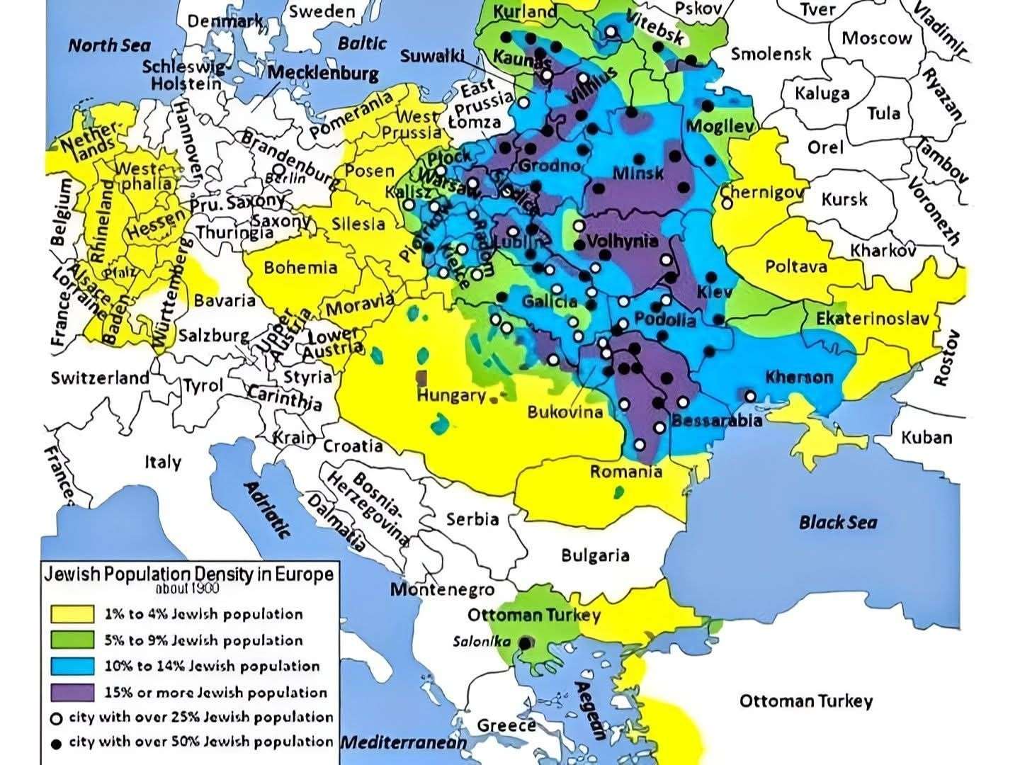 Jewish population density in Europe, ~1900