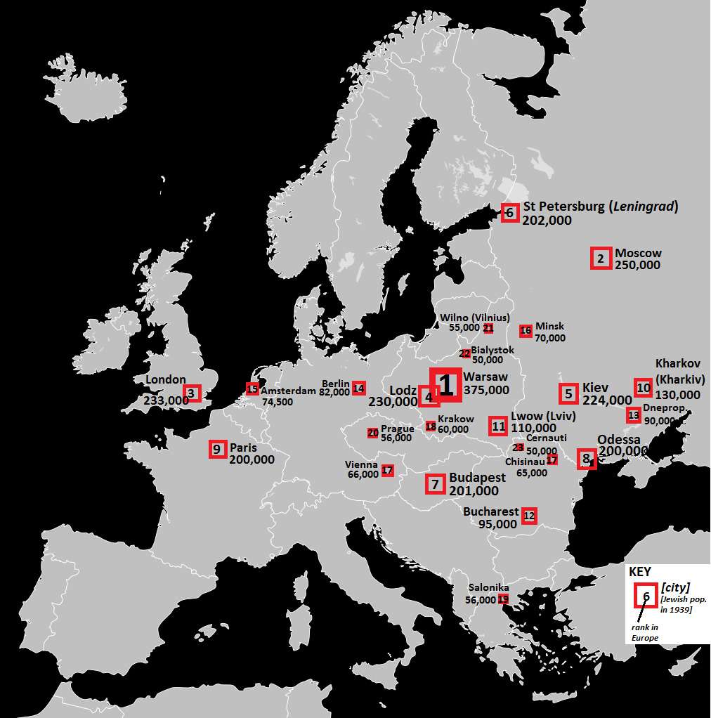 Jewish population in European cities in 1939