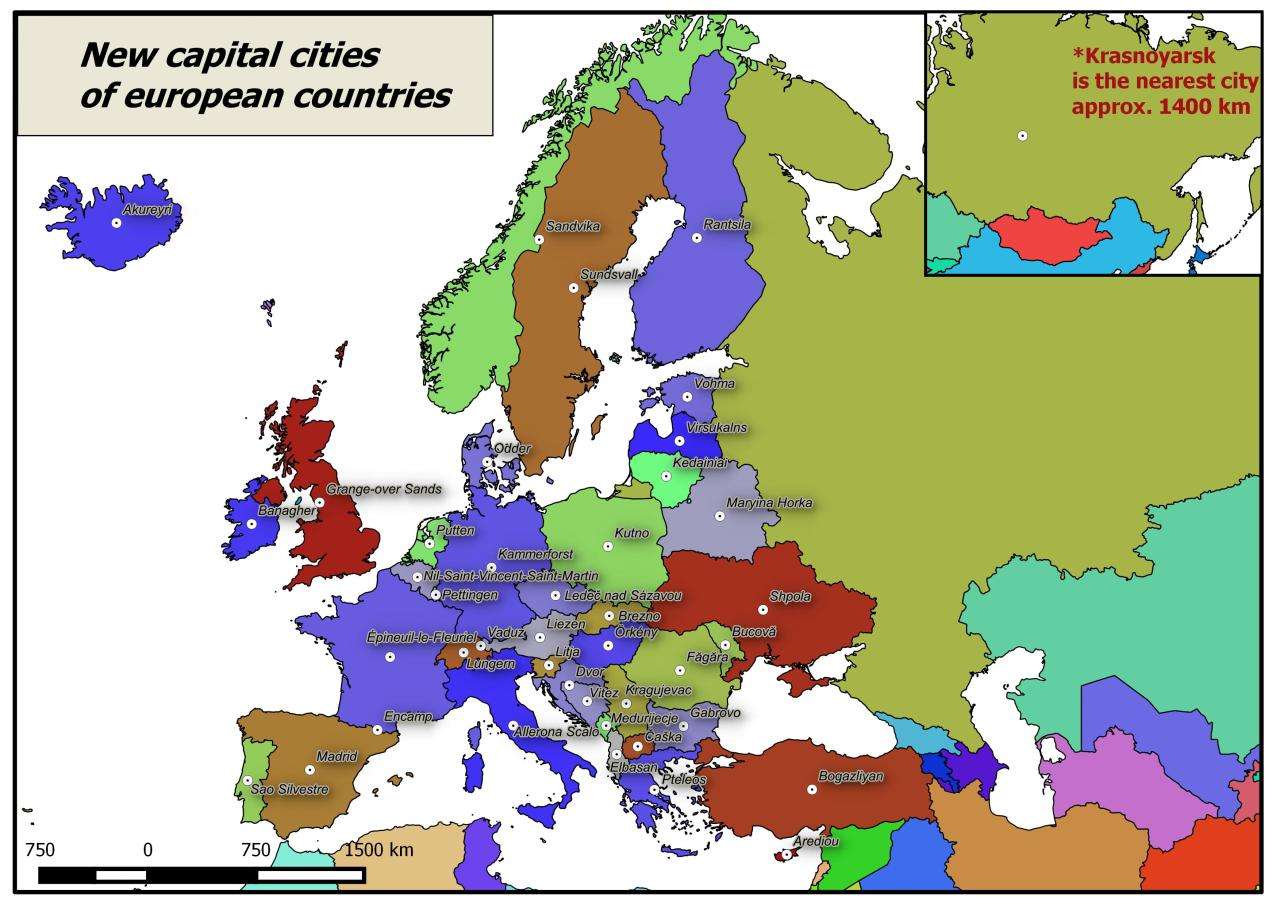 If every European country would choose it’s capital city to be closest to it’s geographical center