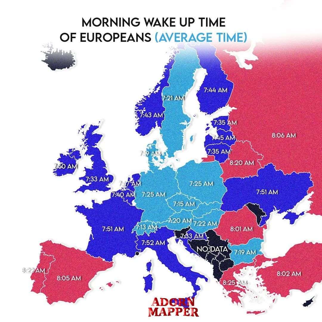 Morning wake up time of Europeans