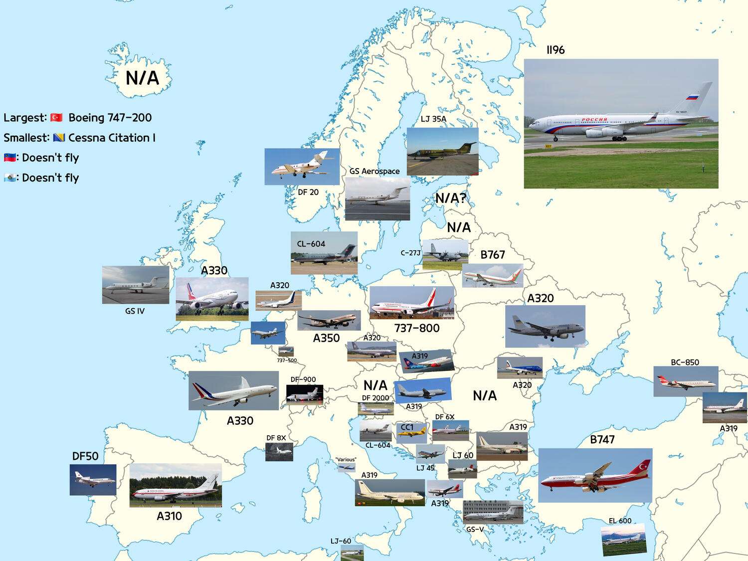 The types of aircraft head's of state fly in Europe