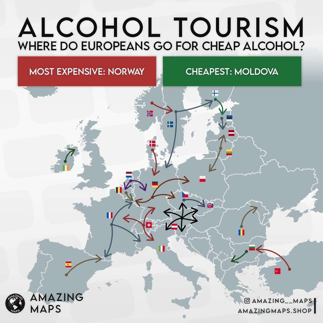 Where do Europeans go for cheaper alcohol?