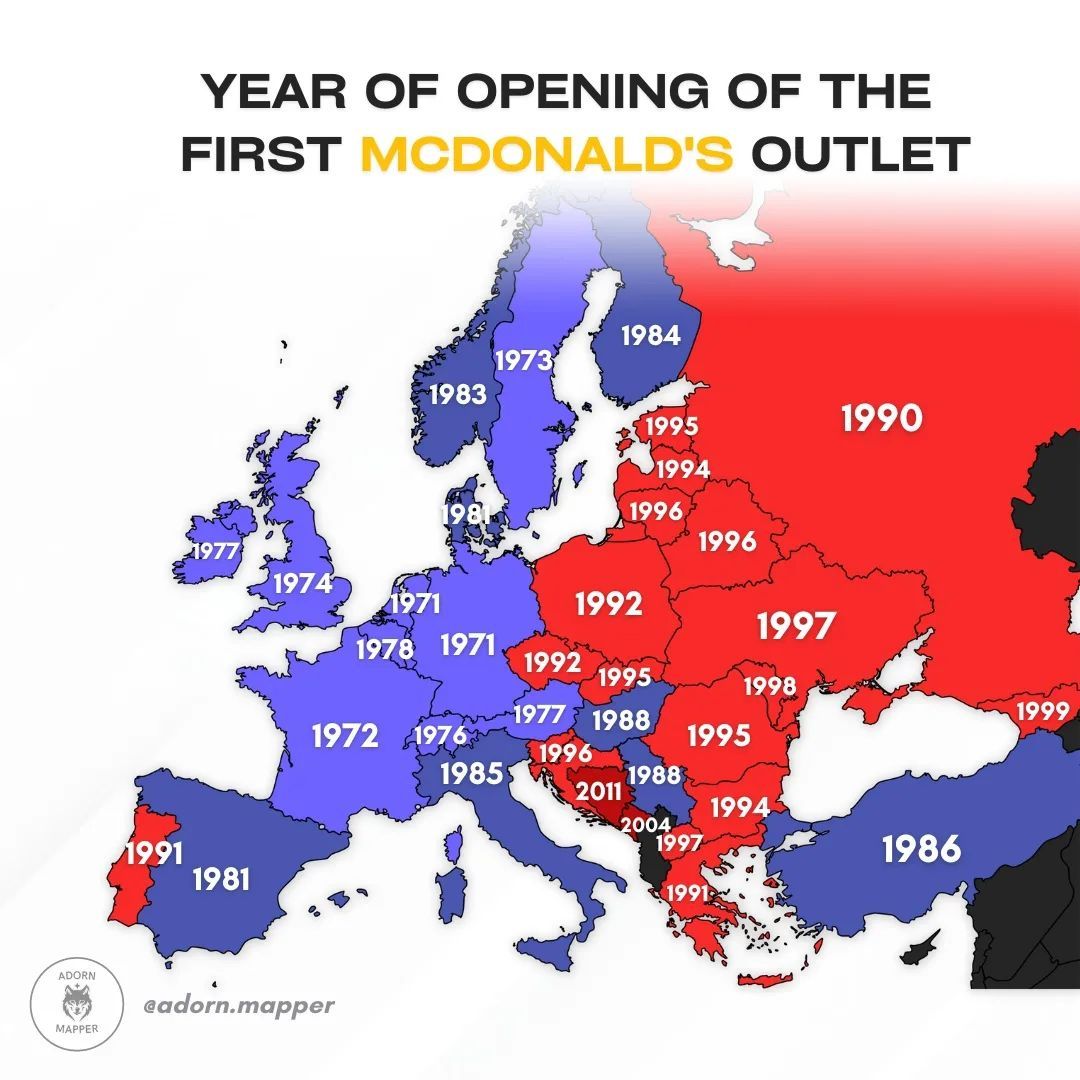 Year of opening of the first McDonald`s in European countries