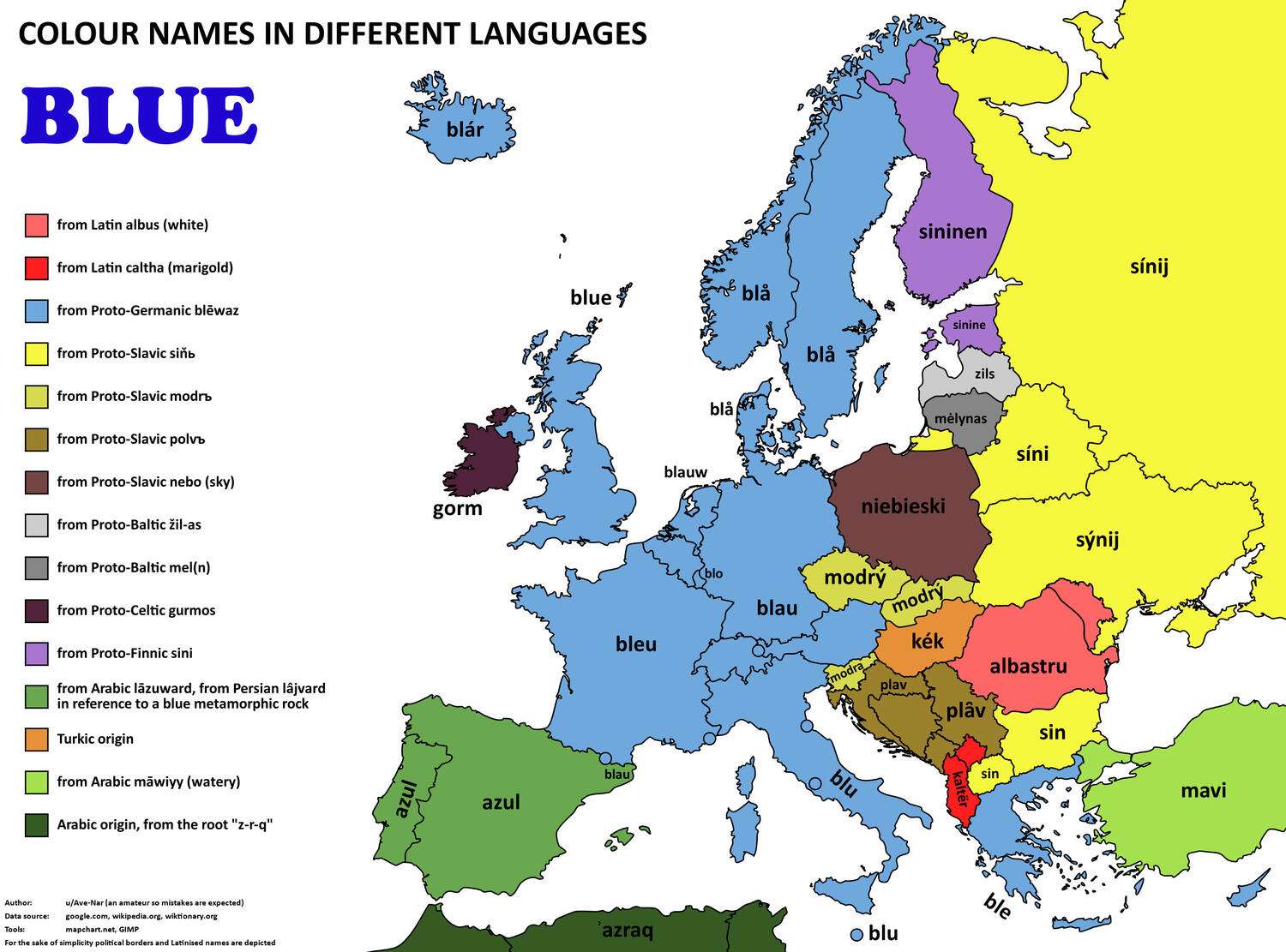 The word 'blue' in European languages