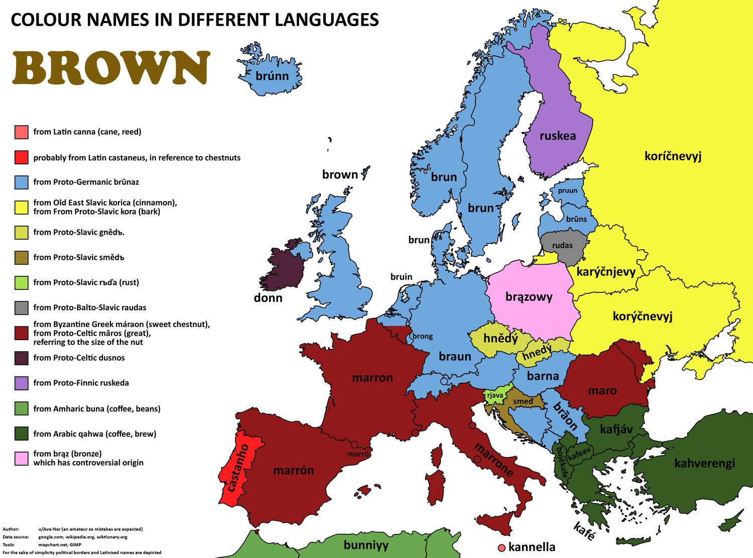 The word 'brown' in European languages