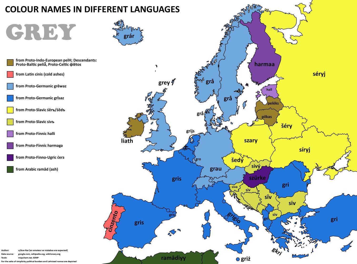 The word 'grey' in European languages