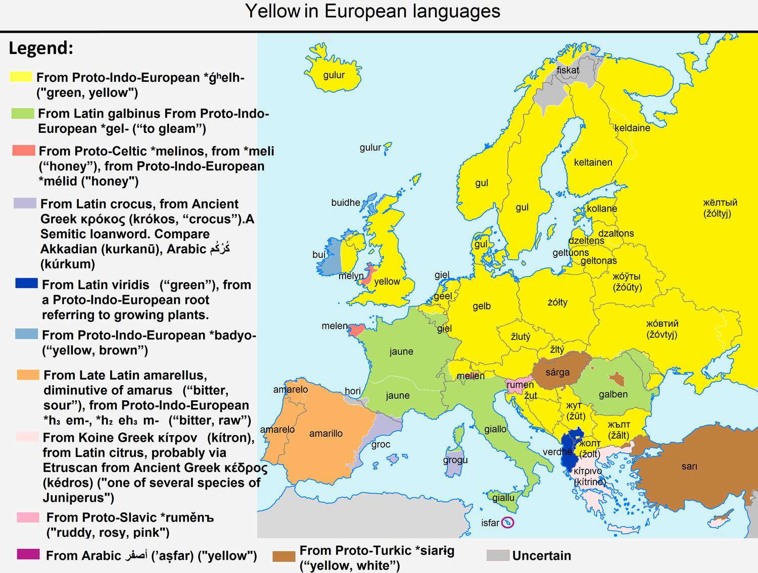 The word "yellow" in European languages