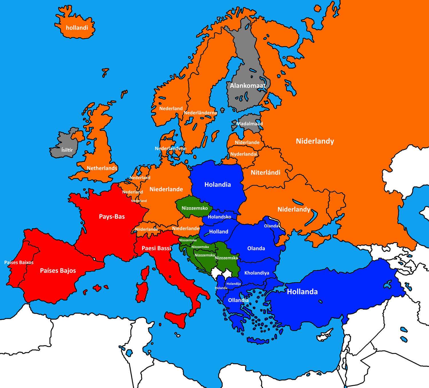 Name for "Netherlands" in European languages 