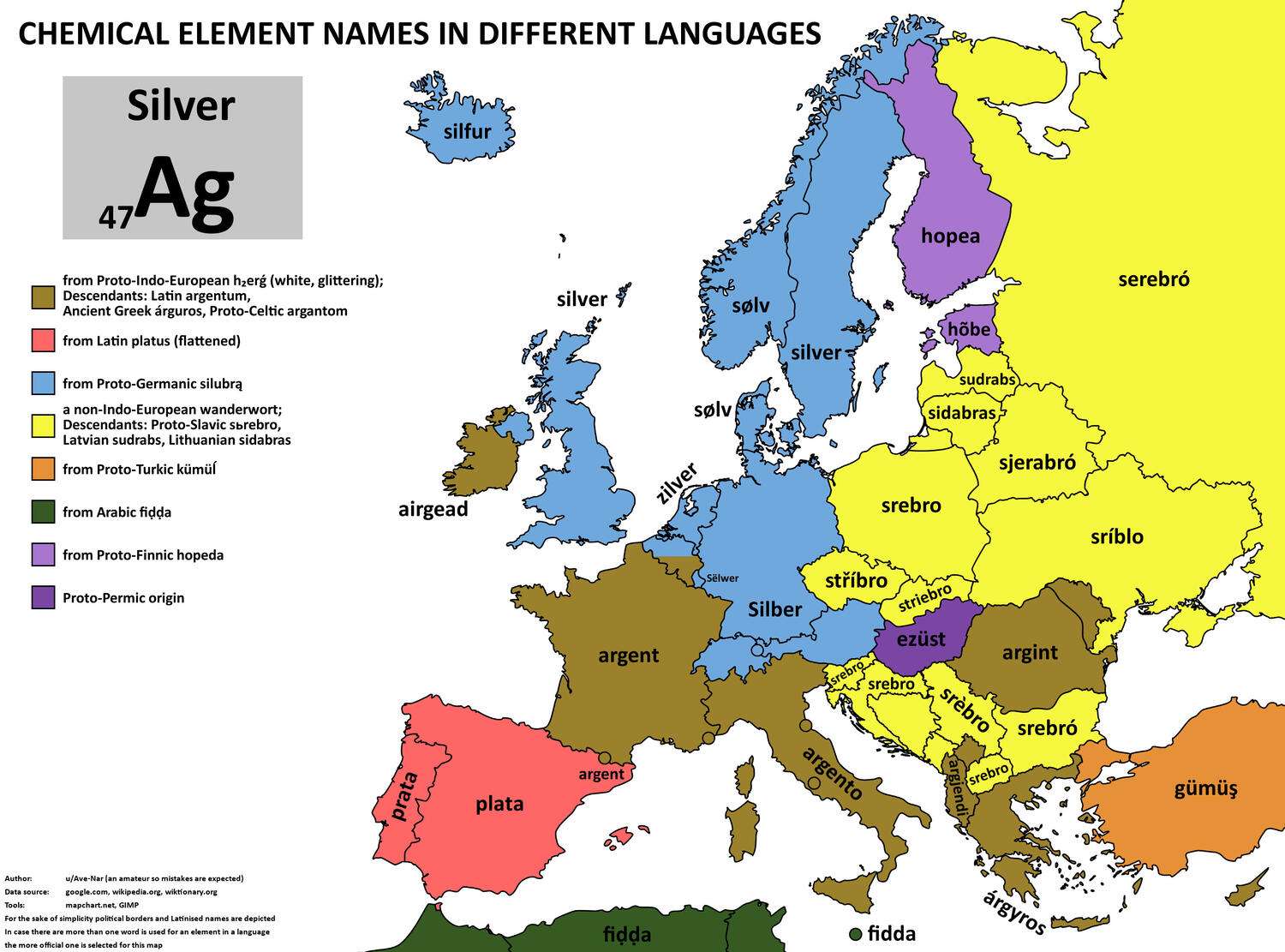 The word for silver in European languages