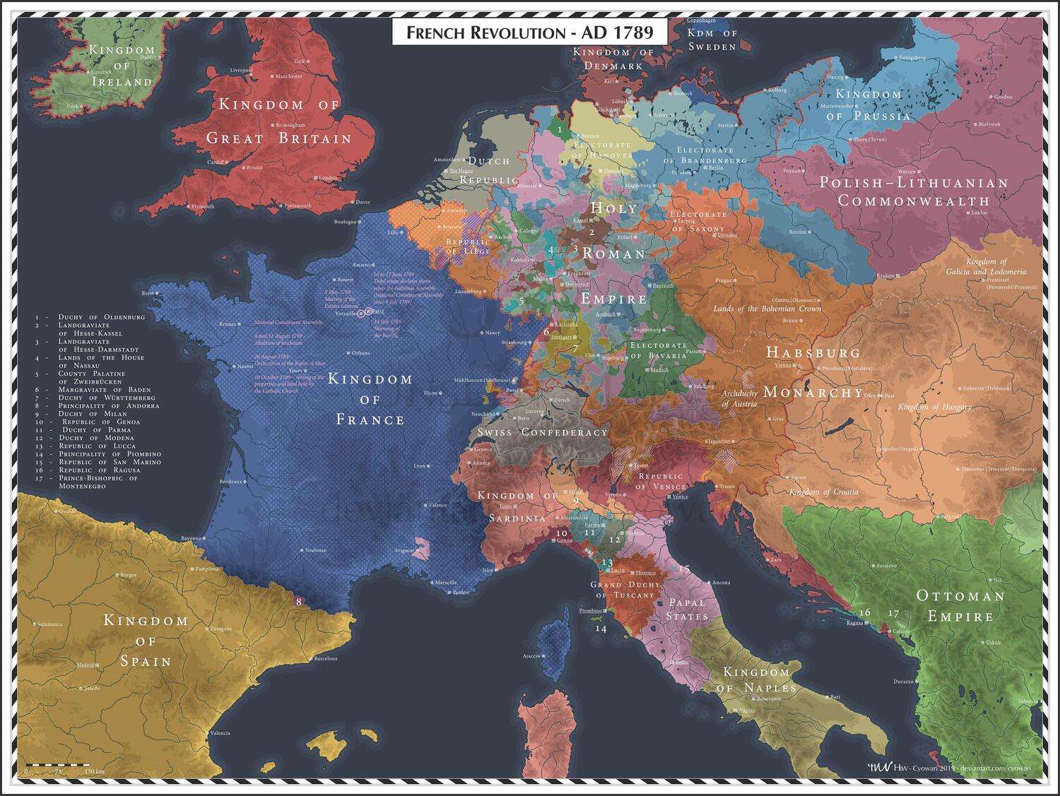 Europe at the time of the French Revolution, 1789