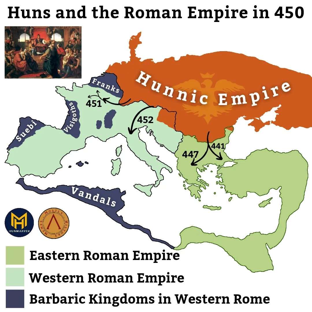 Huns and the Roman Empire in 450 