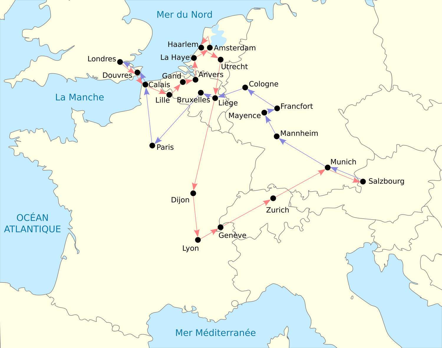 Map of Mozart's 'Grand Tour' of Europe from 1763-1766