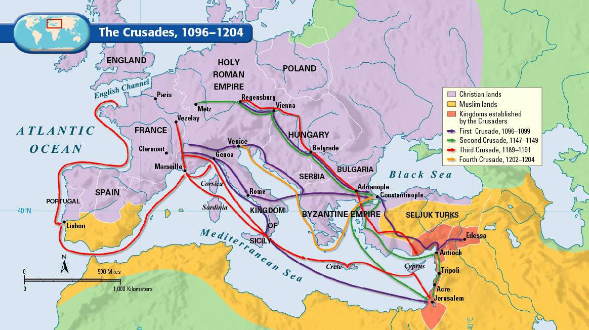 Map of The Crusades, 1096-1204