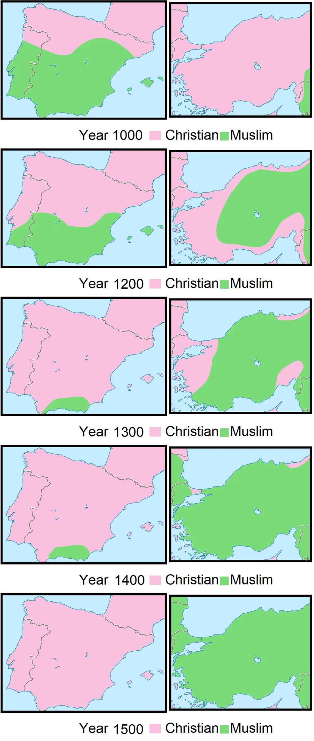 Muslim and Christian rule in Iberia and Anatolia, 1000-1500