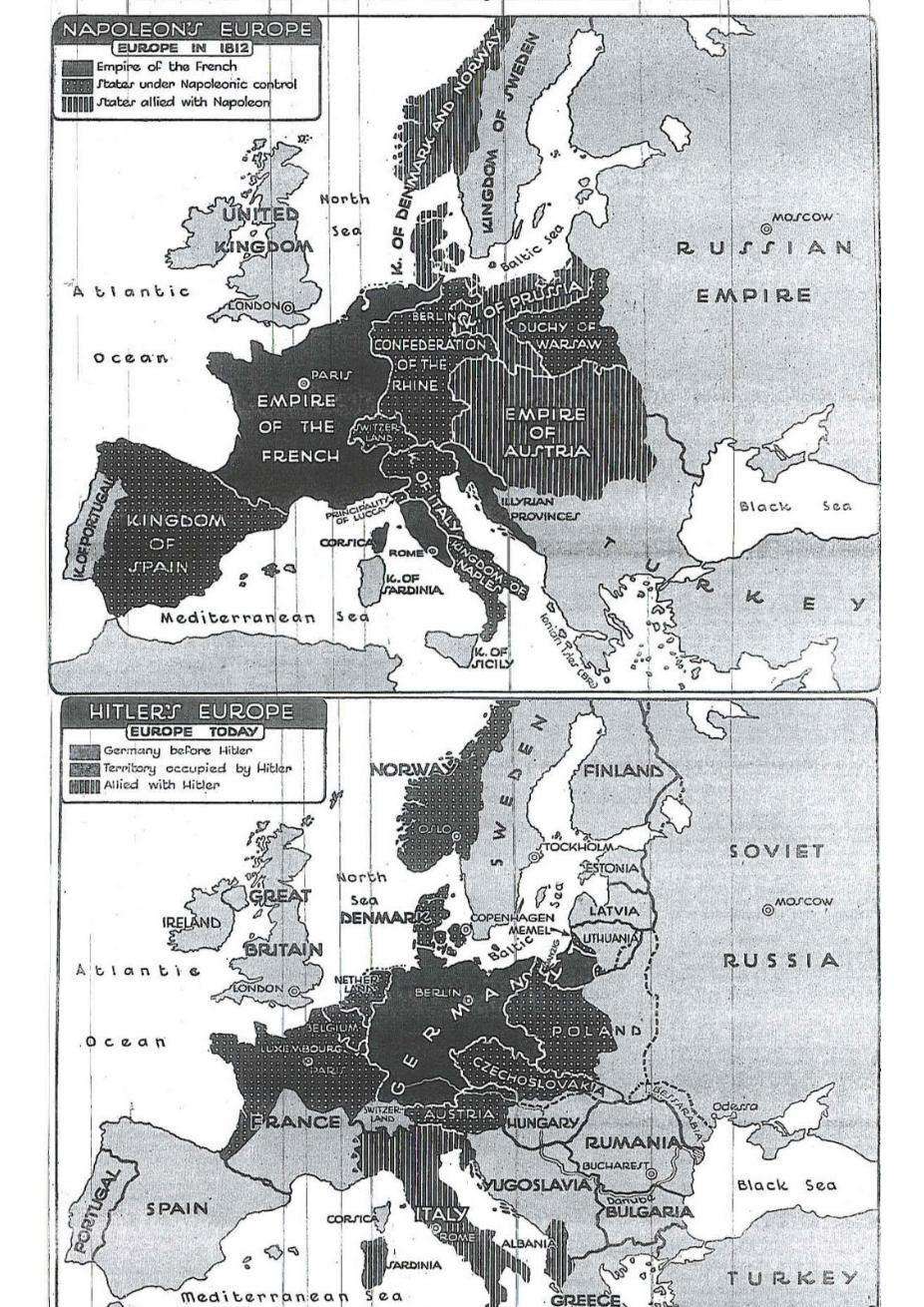 New York Times map published in 1940 comparing the territory conquered by Napoleon and Hitler